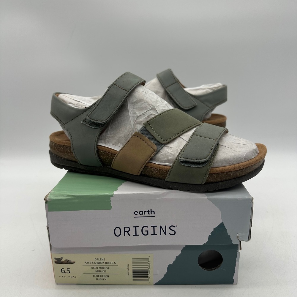 Earth Origins 7255237WBCK Womens 6.5 Orlene Blue Heron Nubuck Leather Sandals‎